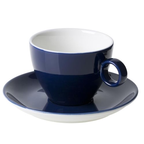 Bedrukken van een blauwe cappuccinokop en schotel Bart